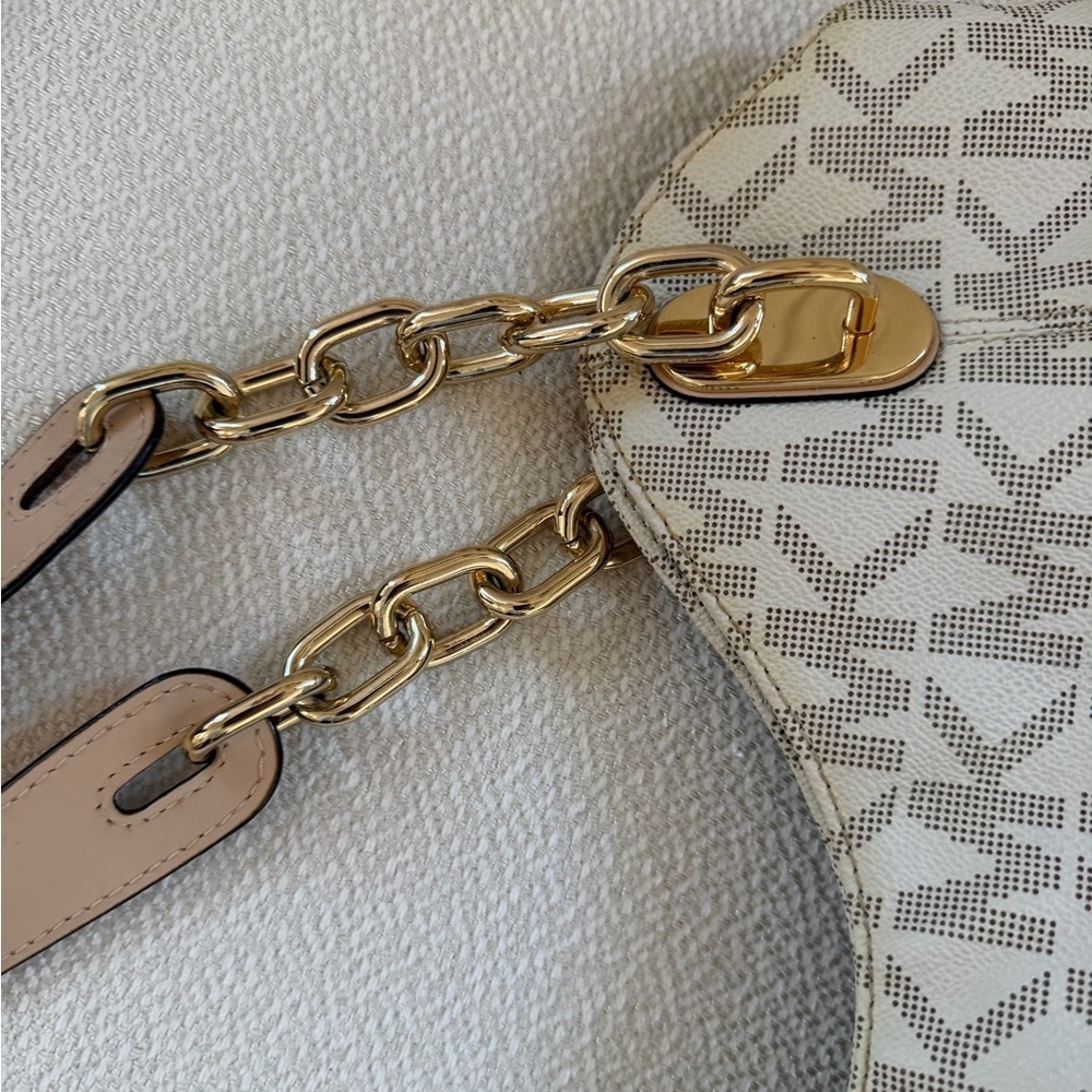 Michael Kors Cream Monogram Shoulder Bag with Gold Accents - Picture 9 of 9